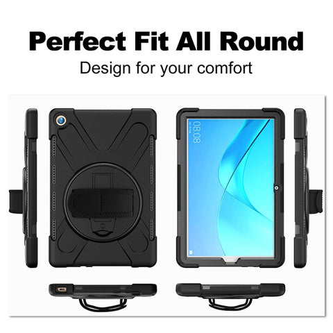 360 Degree Swivel Kickstand PC + Silicone Combo Case with Hand Holder Strap and Pen Slot for Huawei MediaPad M5 10 (10.8") / M5 (Pro) 10.8"