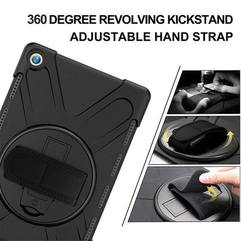 360 Degree Swivel Kickstand PC + Silicone Combo Case with Hand Holder Strap and Pen Slot for Huawei MediaPad M5 10 (10.8") / M5 (Pro) 10.8"