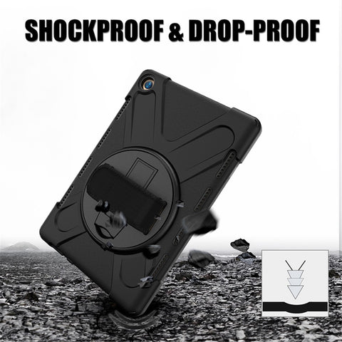 360 Degree Swivel Kickstand PC + Silicone Combo Case with Hand Holder Strap and Pen Slot for Huawei MediaPad M5 10 (10.8") / M5 (Pro) 10.8"