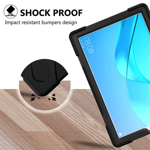 360 Degree Swivel Kickstand PC + Silicone Combo Case with Hand Holder Strap and Pen Slot for Huawei MediaPad M5 10 (10.8") / M5 (Pro) 10.8"