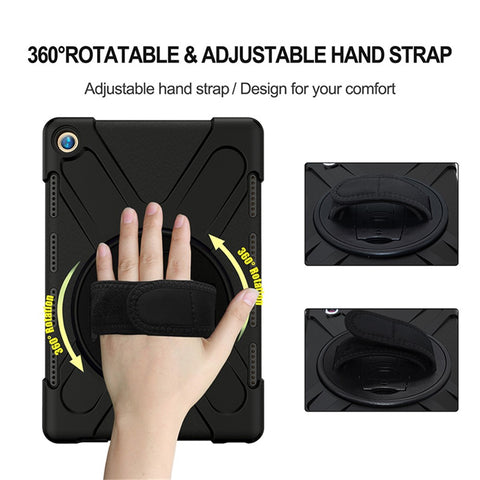 360 Degree Swivel Kickstand PC + Silicone Combo Case with Hand Holder Strap and Pen Slot for Huawei MediaPad M5 10 (10.8") / M5 (Pro) 10.8"