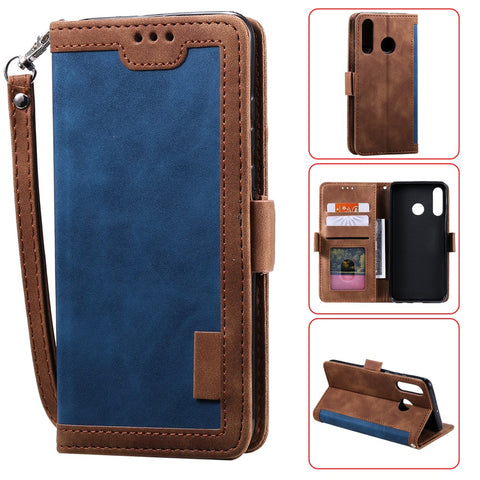 Vintage Splicing Design Wallet Stand Leather Phone Case Shell for Huawei Y7 (2019)