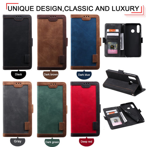 Vintage Splicing Design Wallet Stand Leather Phone Case Shell for Huawei Y7 (2019)