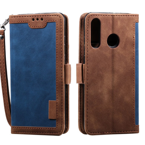 Vintage Splicing Design Wallet Stand Leather Phone Case Shell for Huawei Y7 (2019)