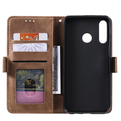Vintage Splicing Design Wallet Stand Leather Phone Case Shell for Huawei Y7 (2019)