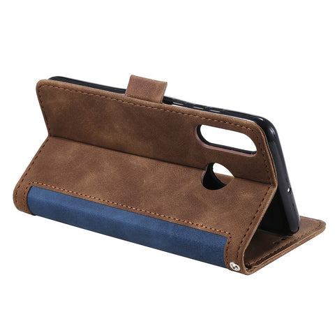 Vintage Splicing Design Wallet Stand Leather Phone Case Shell for Huawei Y7 (2019)
