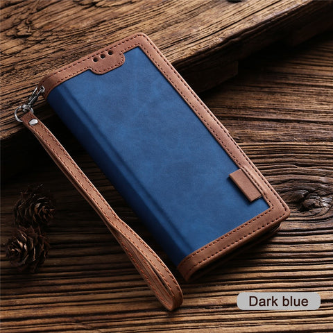 Vintage Splicing Design Wallet Stand Leather Phone Case Shell for Huawei Y7 (2019)
