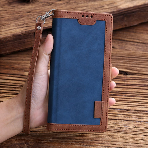 Vintage Splicing Design Wallet Stand Leather Phone Case Shell for Huawei Y7 (2019)