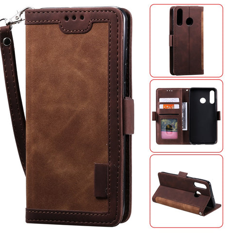 Vintage Splicing Design Wallet Stand Leather Phone Case Shell for Huawei Y7 (2019)