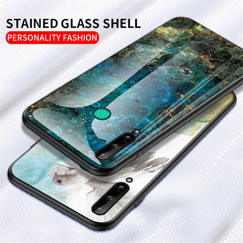 Marble Texture Tempered Glass + PC + TPU Hybrid Case for Huawei P40 lite E / Y7p