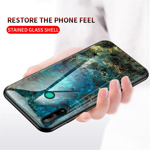 Marble Texture Tempered Glass + PC + TPU Hybrid Case for Huawei P40 lite E / Y7p