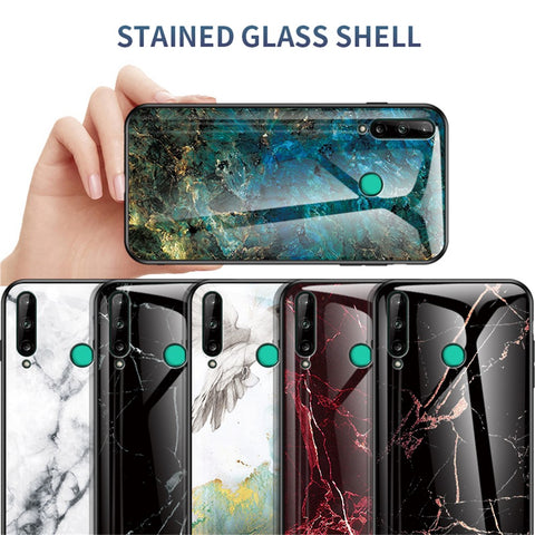 Marble Texture Tempered Glass + PC + TPU Hybrid Case for Huawei P40 lite E / Y7p