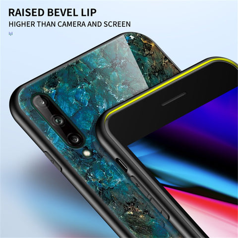 Marble Texture Tempered Glass + PC + TPU Hybrid Case for Huawei P40 lite E / Y7p