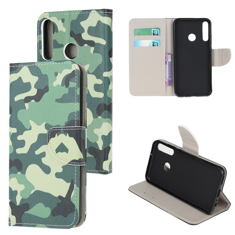 Cross Texture Patterned Stand Leather Shell Wallet Cover for Huawei P40 lite E/Y7p/Honor 9C