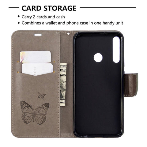 Imprint Butterfly Leather Wallet Case for Huawei P40 Lite E / Y7p