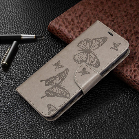 Imprint Butterfly Leather Wallet Case for Huawei P40 Lite E / Y7p