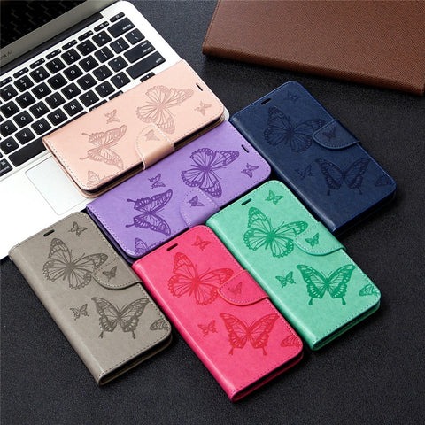 Imprint Butterfly Leather Wallet Case for Huawei P40 Lite E / Y7p
