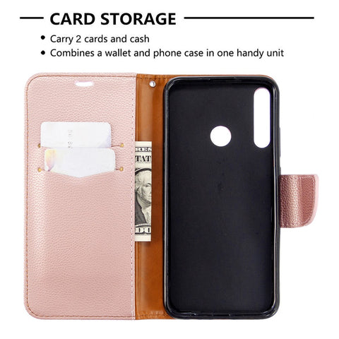 Litchi Skin Wallet Leather Phone Case with Strap for Huawei P40 lite E/Y7p/Honor 9C