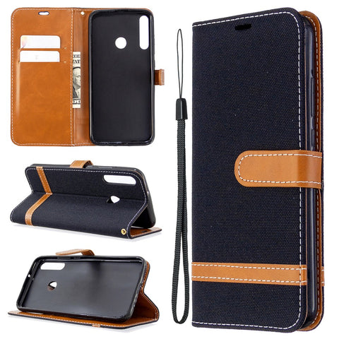 Assorted Color Jeans Cloth Leather Wallet Stand Case for Huawei P40 lite E / Y7p