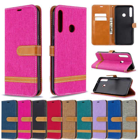 Assorted Color Jeans Cloth Leather Wallet Stand Case for Huawei P40 lite E / Y7p