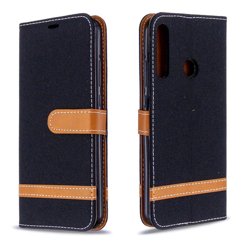 Assorted Color Jeans Cloth Leather Wallet Stand Case for Huawei P40 lite E / Y7p