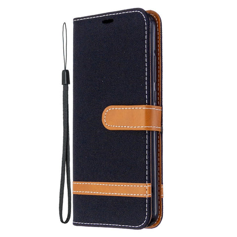 Assorted Color Jeans Cloth Leather Wallet Stand Case for Huawei P40 lite E / Y7p