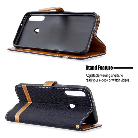 Assorted Color Jeans Cloth Leather Wallet Stand Case for Huawei P40 lite E / Y7p