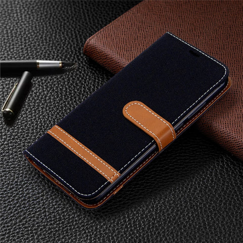 Assorted Color Jeans Cloth Leather Wallet Stand Case for Huawei P40 lite E / Y7p