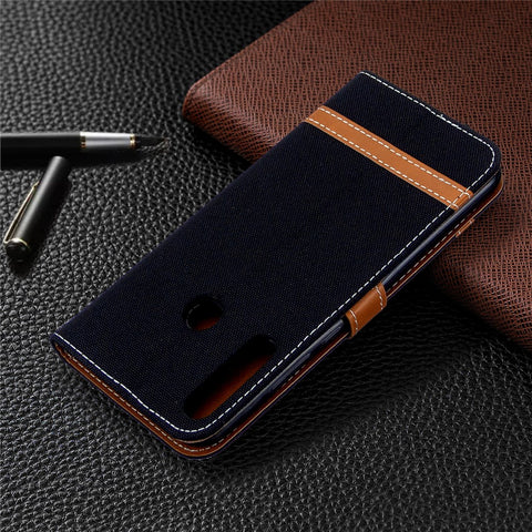 Assorted Color Jeans Cloth Leather Wallet Stand Case for Huawei P40 lite E / Y7p