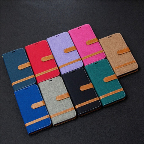 Assorted Color Jeans Cloth Leather Wallet Stand Case for Huawei P40 lite E / Y7p