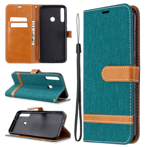 Assorted Color Jeans Cloth Leather Wallet Stand Case for Huawei P40 lite E / Y7p