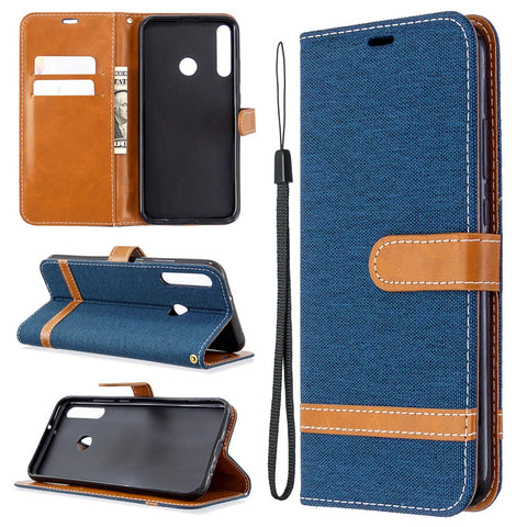 Assorted Color Jeans Cloth Leather Wallet Stand Case for Huawei P40 lite E / Y7p