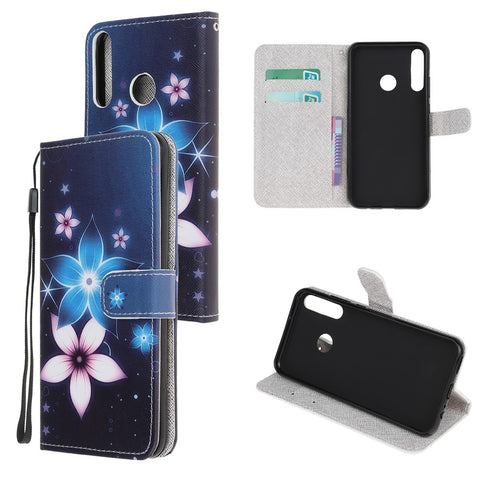 Pattern Printing Cross Texture Leather Wallet Cover with Strap for Huawei P40 Lite E / Y7p