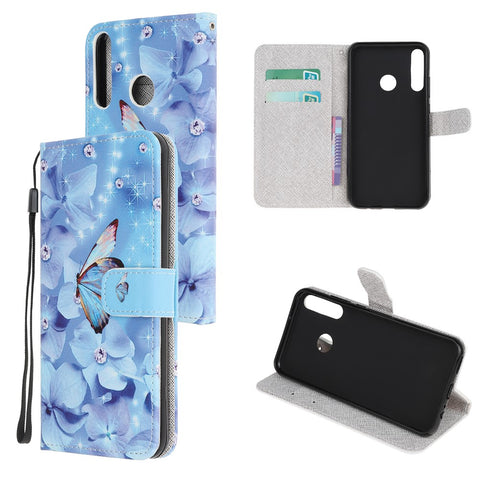 Pattern Printing Cross Texture Leather Wallet Cover with Strap for Huawei P40 Lite E / Y7p