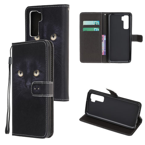 Pattern Printing Cross Texture Leather Wallet Phone Case with Strap for Huawei nova 7 SE / P40 Lite 5G