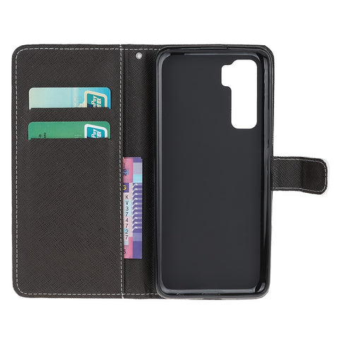Pattern Printing Cross Texture Leather Wallet Phone Case with Strap for Huawei nova 7 SE / P40 Lite 5G