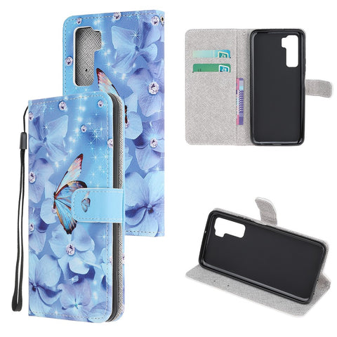 Pattern Printing Cross Texture Leather Wallet Phone Case with Strap for Huawei nova 7 SE / P40 Lite 5G