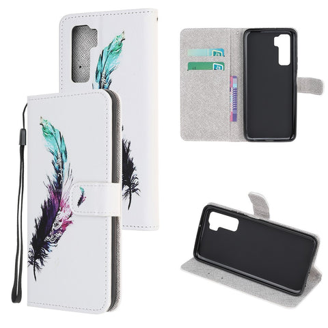 Pattern Printing Cross Texture Leather Wallet Phone Case with Strap for Huawei nova 7 SE / P40 Lite 5G