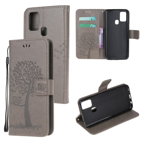 Imprint Tree Owl Leather Wallet Cell Phone Cover for Huawei P smart 2020