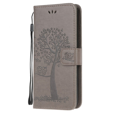 Imprint Tree Owl Leather Wallet Cell Phone Cover for Huawei P smart 2020