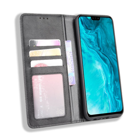 Magnetic Snap Retro Stylish Leather Case with Wallet Stand Phone Shell for Honor 9X Lite