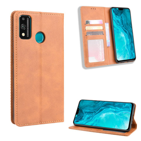Magnetic Snap Retro Stylish Leather Case with Wallet Stand Phone Shell for Honor 9X Lite