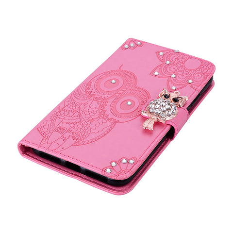 Owl Imprint Rhinestone Decor Leather Phone Cover Case for Huawei Y5p
