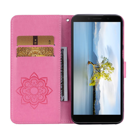 Owl Imprint Rhinestone Decor Leather Phone Cover Case for Huawei Y5p
