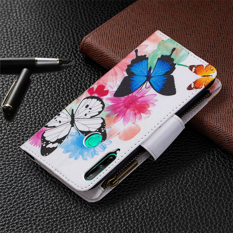 Pattern Printing Leather Stand Mobile Phone Cover with Zipper Wallet for Huawei Y7p/P40 lite E