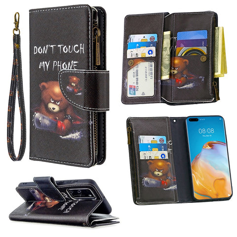 BF03 Pattern Printing Zipper Wallet Stand Leather Shell for Huawei P40