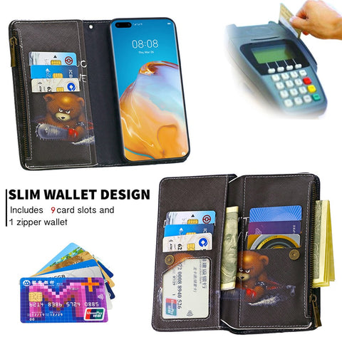 BF03 Pattern Printing Zipper Wallet Stand Leather Shell for Huawei P40
