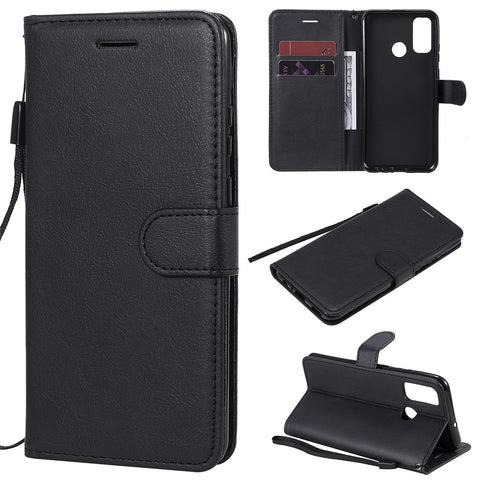 For Huawei P Smart 2020 Case Solid Color Leather Mobile Cover Wallet Stand with Strap