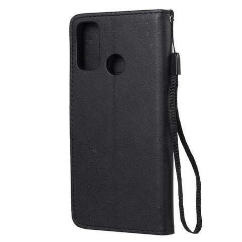 For Huawei P Smart 2020 Case Solid Color Leather Mobile Cover Wallet Stand with Strap