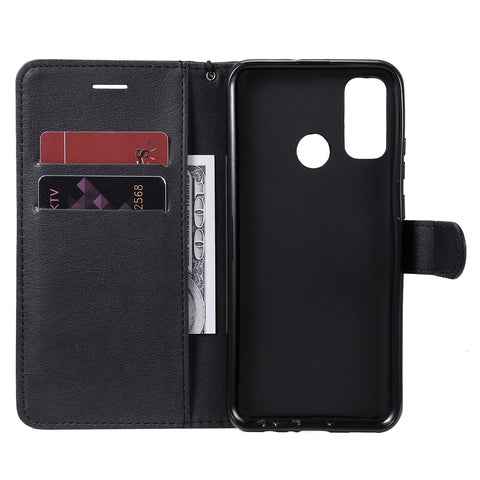 For Huawei P Smart 2020 Case Solid Color Leather Mobile Cover Wallet Stand with Strap